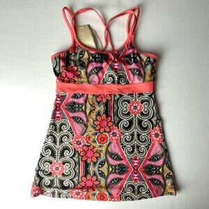 PrAna Coral Malibu Floral Shelf Bra Yoga Tank Top Athletic Camisole XS Pilates